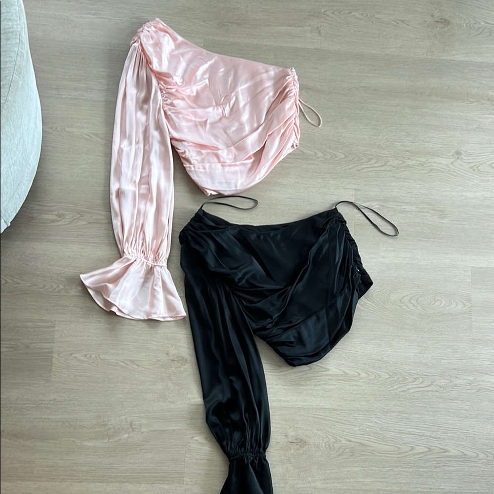 Pink and Black One-Shoulder Top